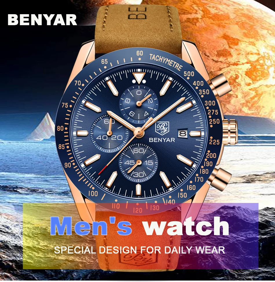 BENYAR, мужские часы, 5140 м, брендовые, Роскошные, силиконовый ремешок, водонепроницаемые, спортивные, кварцевые, с хронографом, военные часы, часы, Relogio Masculino