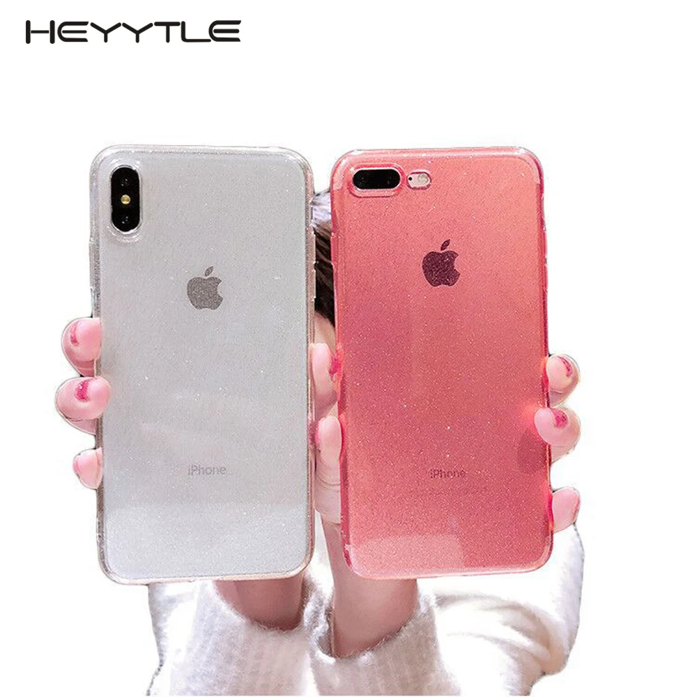 Чехол Heyytle Fashion Glitter Soft TPU для iPhone XS MAX XR X 8 7 Plus, 6 6s, прозрачный задний ковер, 7Plus Coque Fundas.