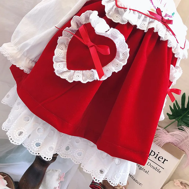 New Arrive Autumn Winter Baby Girls Lace Princess dresses Set Kids Formal Sweet Vintage Spanish Ball Gown Bow Dress Cotton Party |