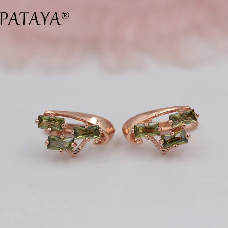 Эксклюзивные Разноцветные серьги PATAYA из розового золота 585 пробы, зеленый квадратный натуральный кубический цирконий, висячие серьги для женщин, хорошее богемное ювелирное изделие - Окраска металла: olive green