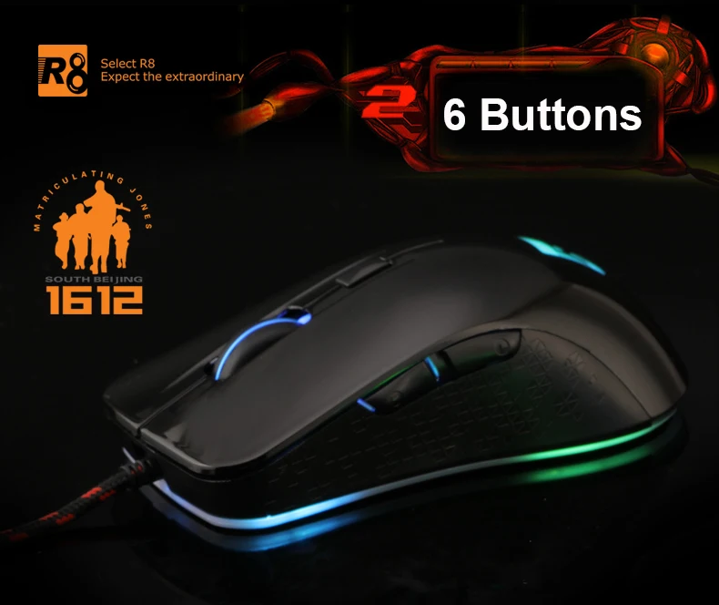 R8, проводная 7 цветов, светодиодный, с подсветкой, дышащая игровая мышь, 2400 dpi, с регулировкой USB, эргономичная оптическая геймерская мышь, ноутбук, компьютер+ 6 кнопок