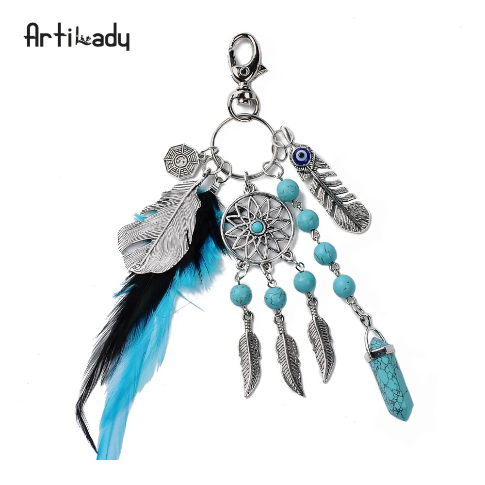 10 Artilady dreamcatche брелок для ключей boho ювелирные изделия перо брелок для женщин ювелирные изделия подарок - Цвет: 10