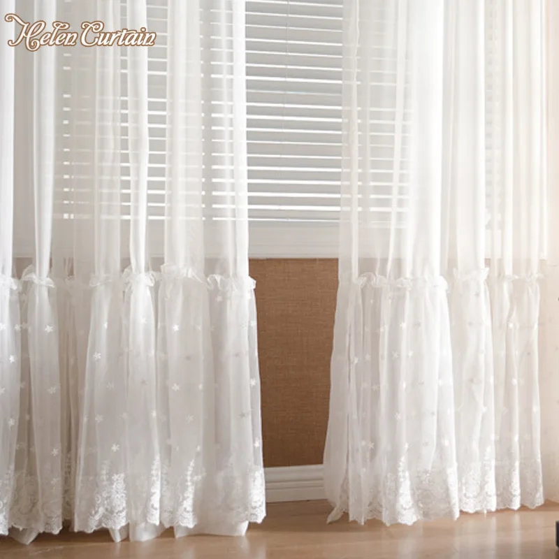 Helen занавески современные Твердые сплайсированные белые тюлевые для гостиной