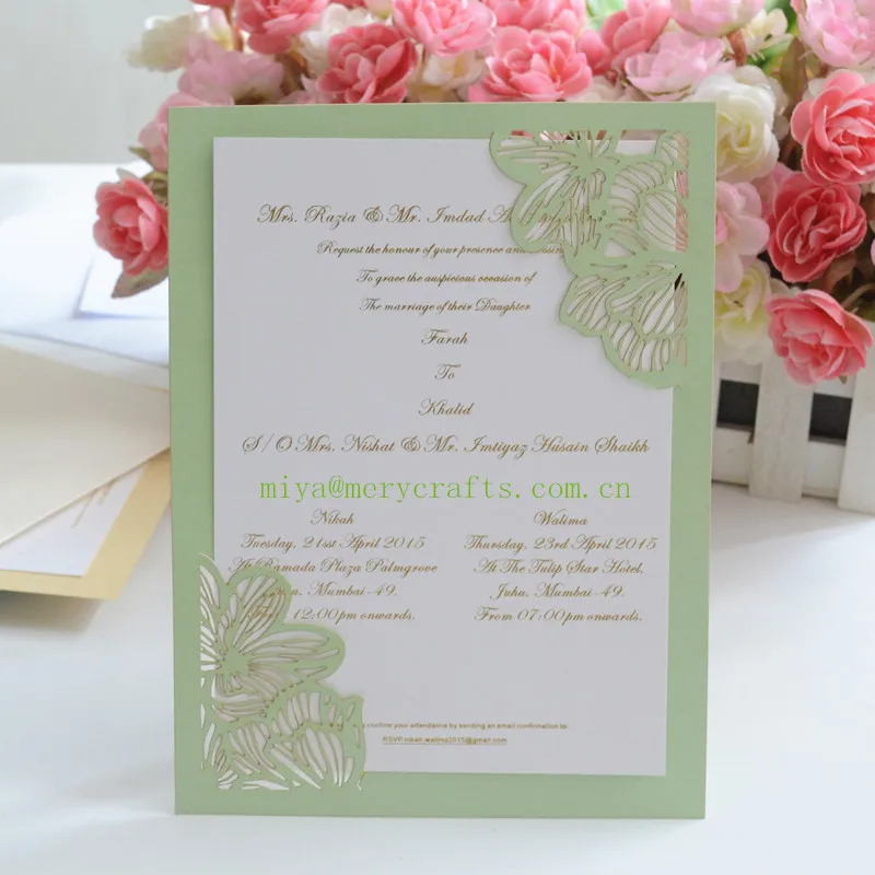 Популярный мятно зеленый персиковый лазер элегантный карман для приглашений на