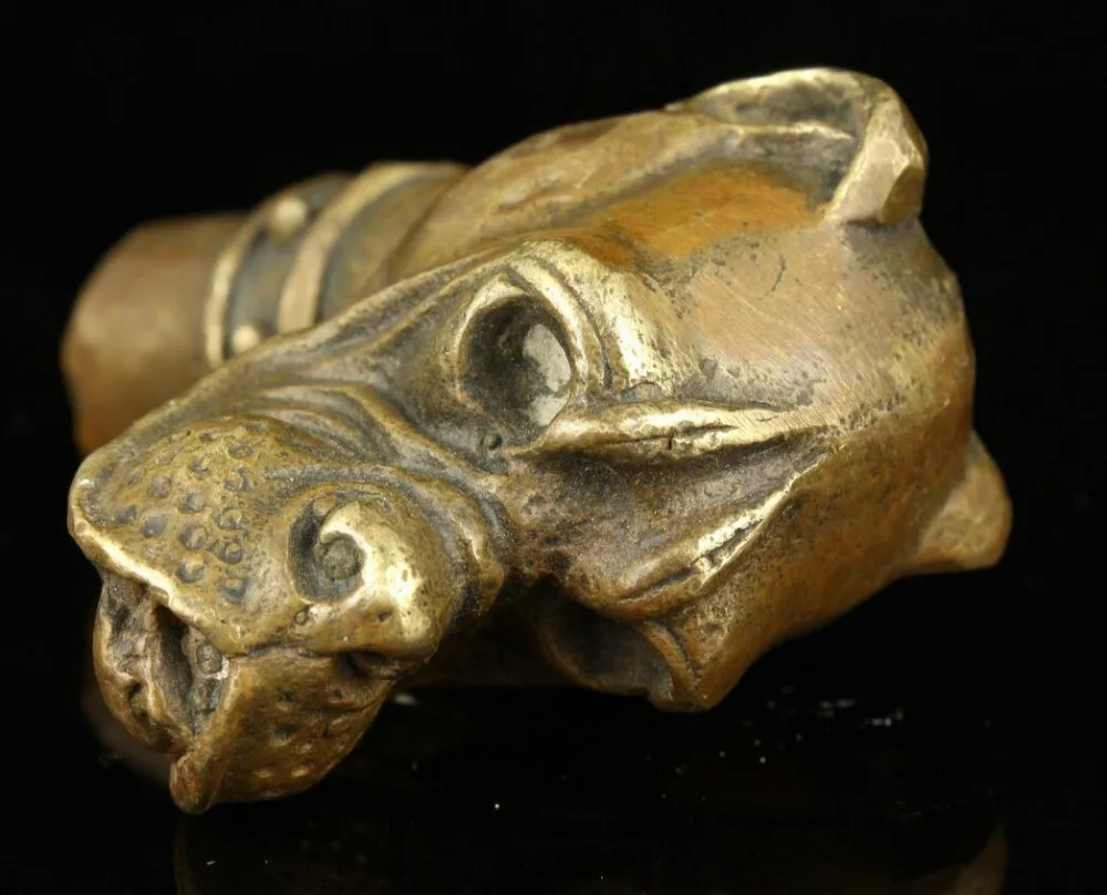 Коллекционная старая ручная работа Резной орнамент головы собаки трость