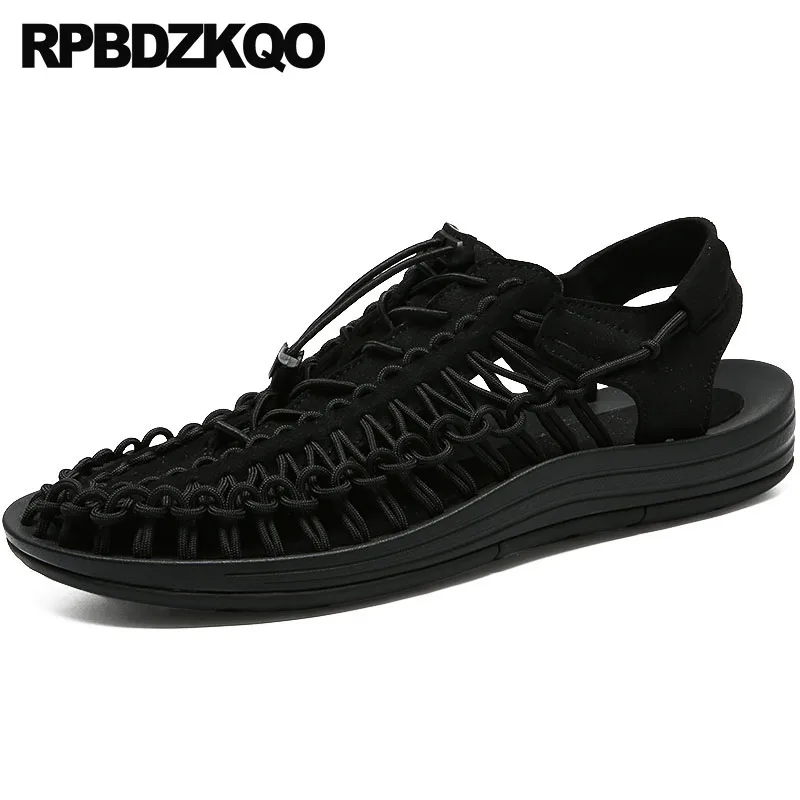 

Fashion Brown Shoes Sneakers Woven Elastic Breathable Closed Toe Leather Mens Sandals 2021 Summer Outdoor Designer Black Red Men