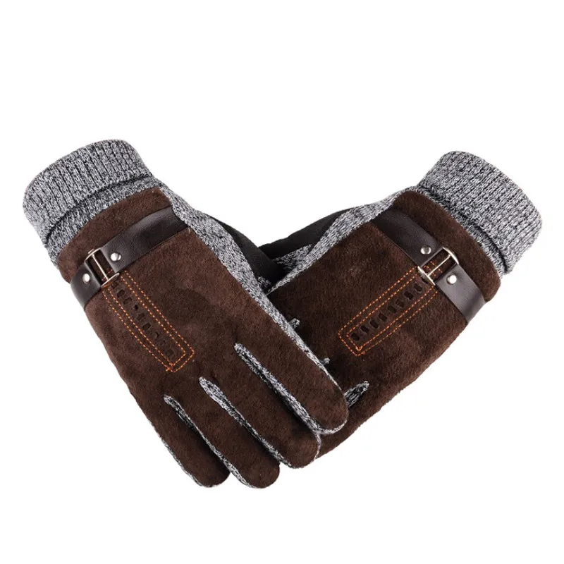 2018 зимние WarmWool Трикотажные мужские длинные кожаные перчатки варежки Рука теплая
