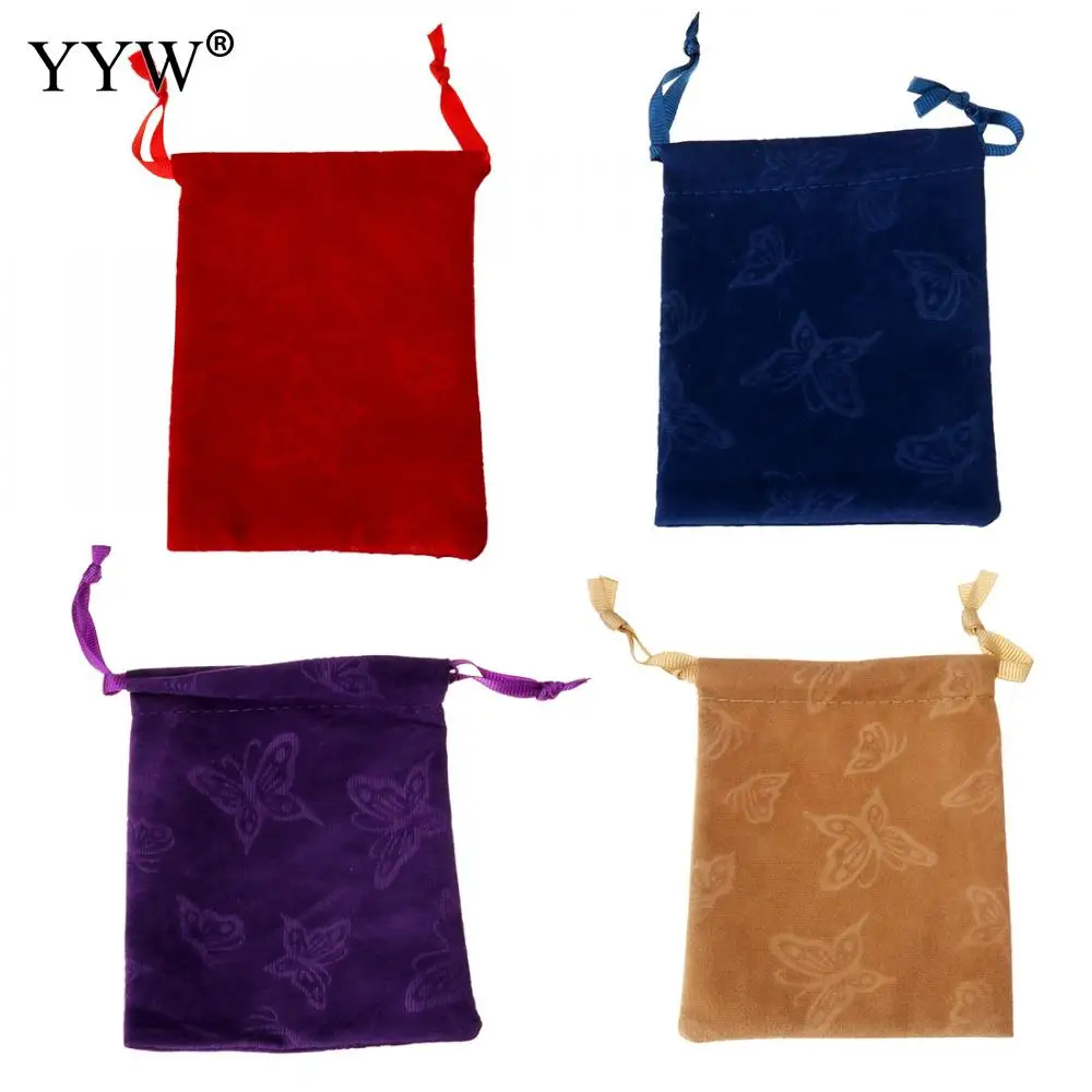 

Wholesale Grosgrain Ribbon Rectangle 95x126mm Velveteen Jewelry Pouches Bags New Year Fashion Gift Packaging Red/Blue Bag