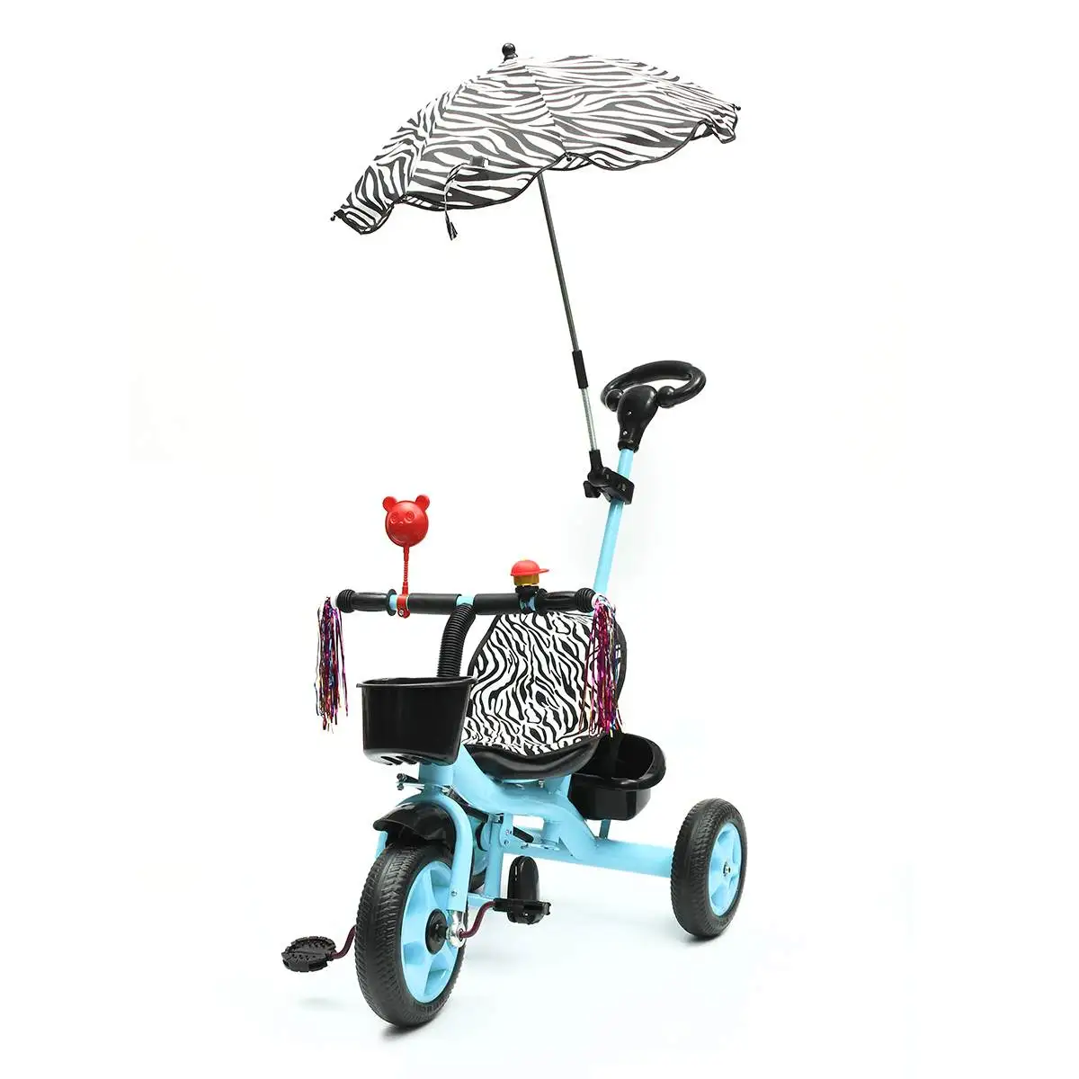 Baby Kids Toddler Trike Parent Handle Push Along TricycleDIY Bicycle Bike Walker New Infant Gift Indoor Outdoor With Umbrella - Цвет: Синий