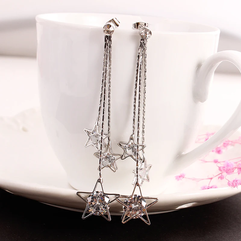 Пентаграмма циркониевый кулон серьги цвета: золотистый серебристый Цвет длинные