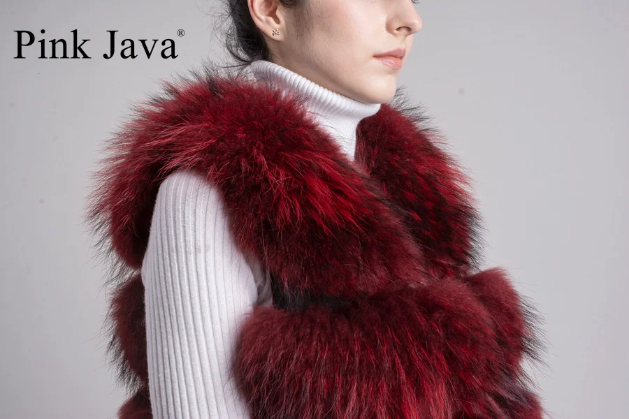 Розовый JAVA QC1805 Бесплатная доставка жилет из натурального меха енота длинный