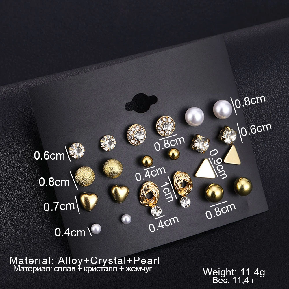 

FAMSHIN 12 Pairs/Set Women Square Crystal Heart Earrings Set 2019 Bohemia New Crystal Simulated Pearl Earrings for Women Gifts