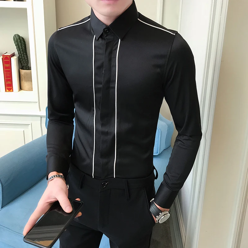 Высококачественная Простая мужская рубашка новая осенняя приталенная Мужская в