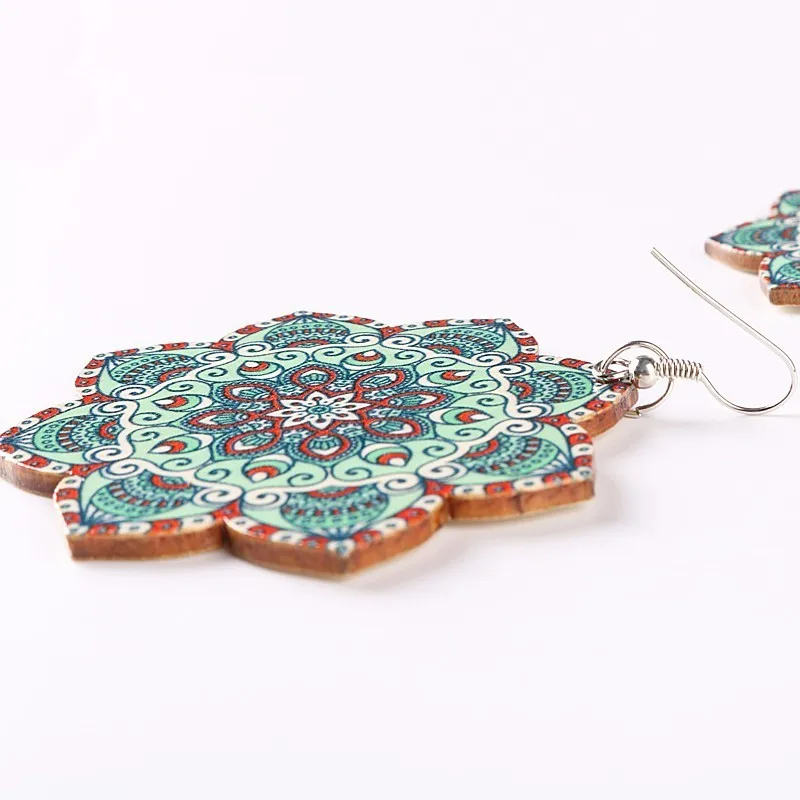 2018 винтажные круглые геометрические деревянные серьги в виде мандалы для женщин