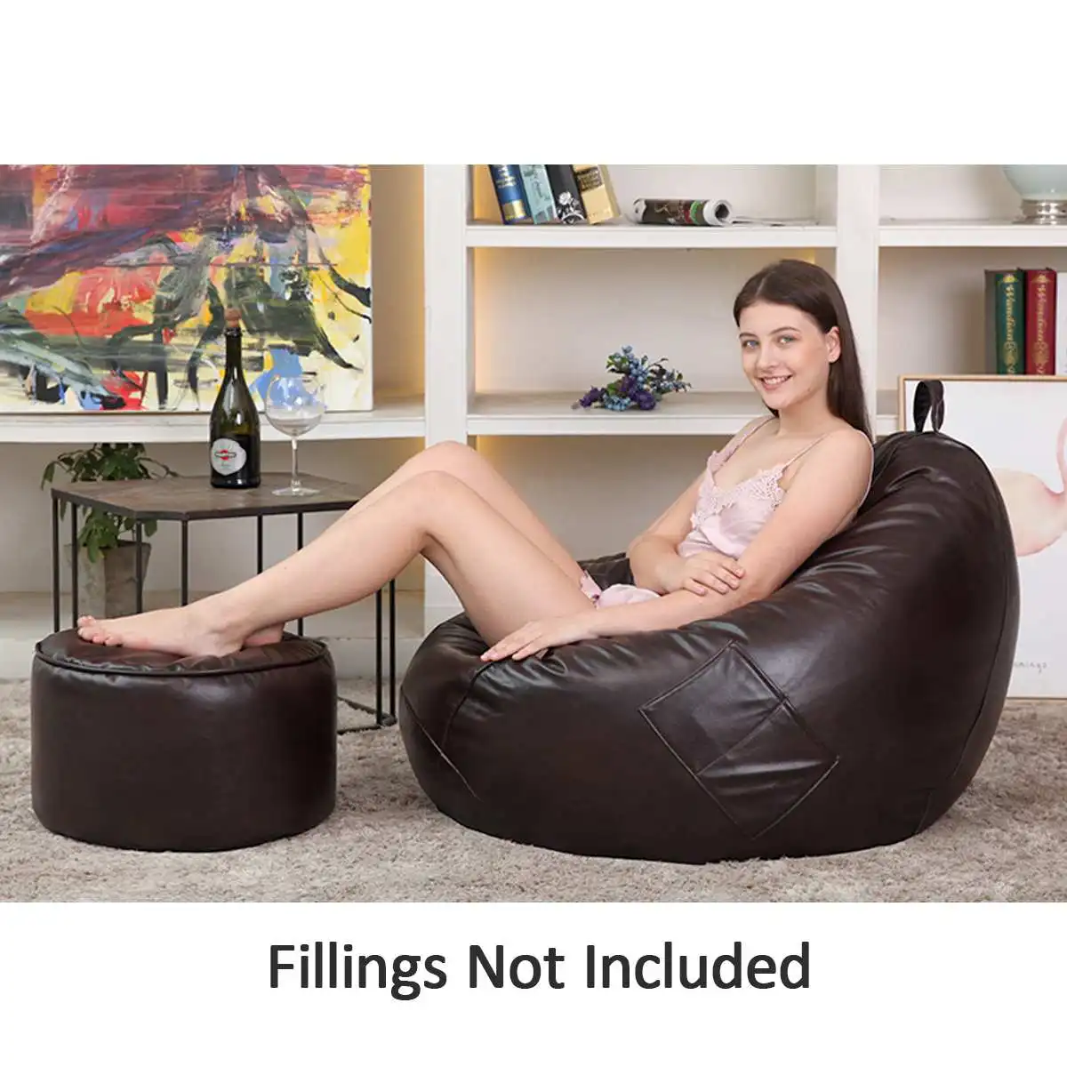 

PU BeanBag Sofas Cover Chairs without Filler Linen Leather Lounger Seat Bean Bag Puff asiento Couch Tatami Living Room Furniture
