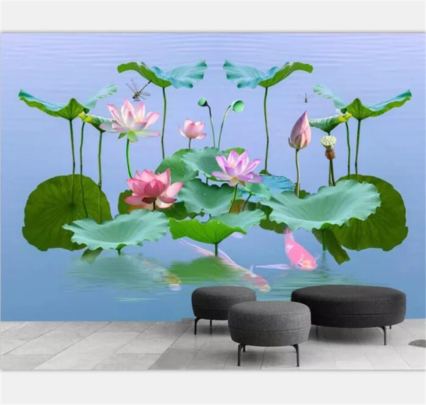 

Фотообои beibehang на заказ домашний декор для гостиной спальни фотографии 3D стерео Лотос Свежий Акварель листья лотоса роспись стена