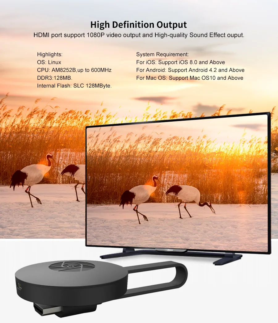 Wifi HDMI tv Stick Smart tv адаптер ключ HD1080P видео приемник Anycast Displayer DLNA Airplay Miracast BHG2