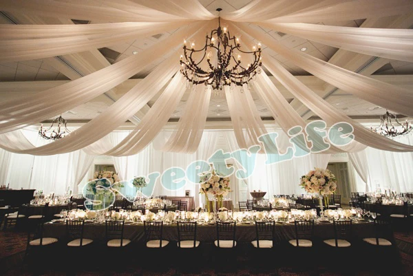 

Wedding 10 pieces Ceiling Drape Canopy Drapery for decoration wedding fabric 1.4m*12m per piece Roof polyester knitted fabric