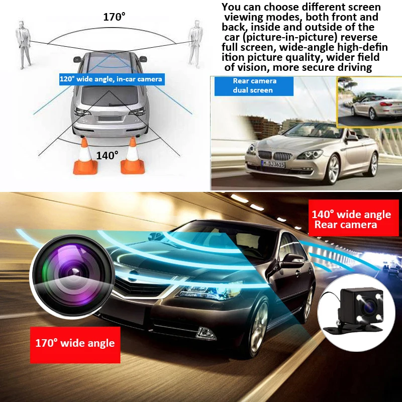 Full HD 1080 P черный Автомобильный dvr 3 камеры s объектив 4,0 дюймов широкоугольный Автомобильный тире камера двойной объектив с камерой заднего вида видео рекордер
