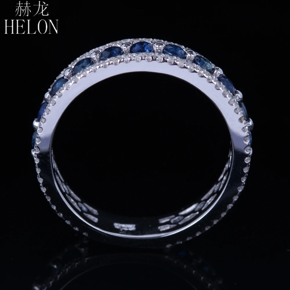 HELON Real 10 к белое золото 1.7CT H/SI круглый натуральный бриллиант& сапфиры обручальное кольцо женские свадебные модные ювелирные изделия
