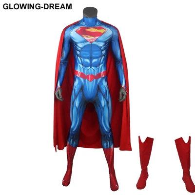 suit cape boots Светящийся мечта новейший Супермен косплей костюм на Хэллоуин 3D принт Супермен костюм для мужчин стальной костюм - Цвет: suit cape boots