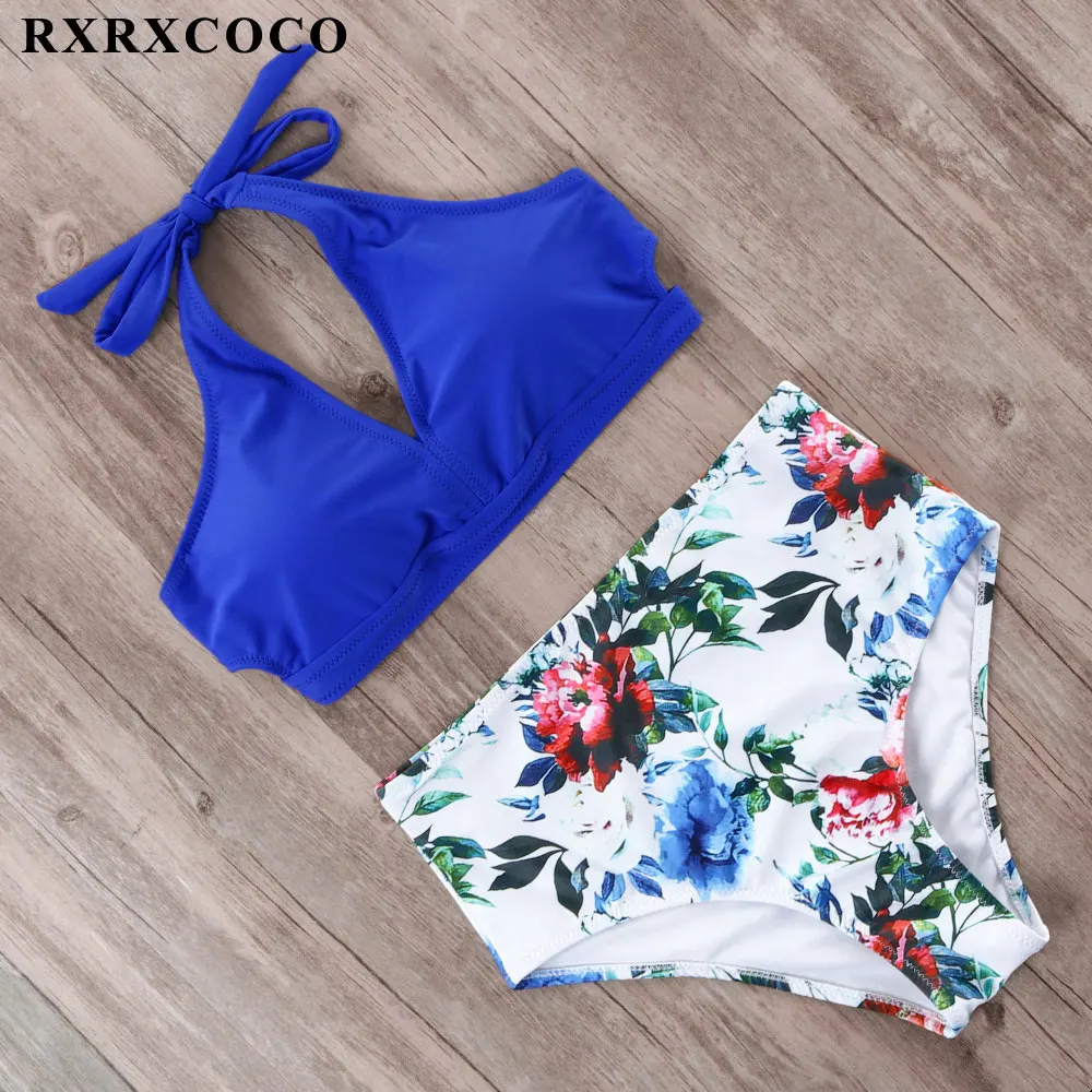 RXRXCOCO, бикини,, Mujer, новинка, сексуальный купальник для женщин, высокая талия, купальник, пуш-ап, бандаж, купальник, с рисунком, бикини, набор