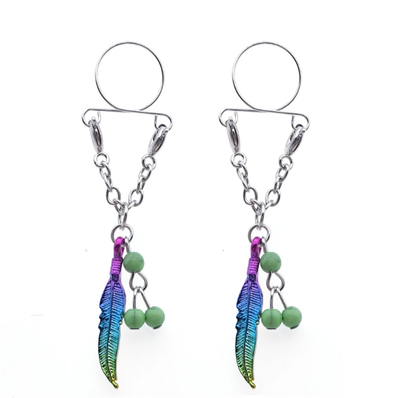2pcs fashion blue beads dangle nipple rings stainless steel non piercing fake ring adjustable women sexy body jewelry | Украшения и