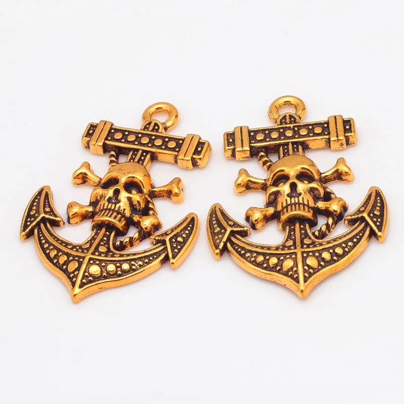3 цвета античный металлический большой череп якорь подвески для