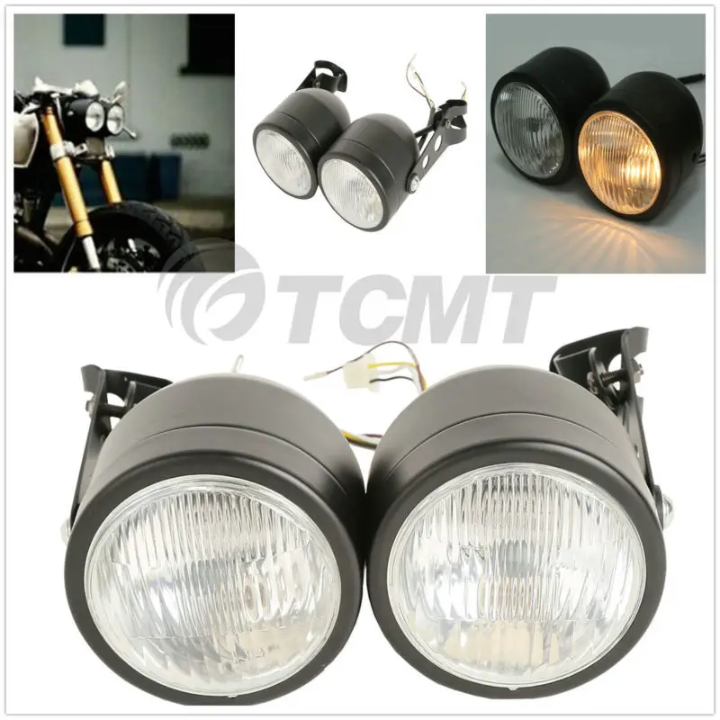 

Motorcycle Twin Front Headlight lamp W/ Bracket For Harley Street Fat Boy Dual Sport Dirt Bikes Street Fighter Naked Cafe Racer