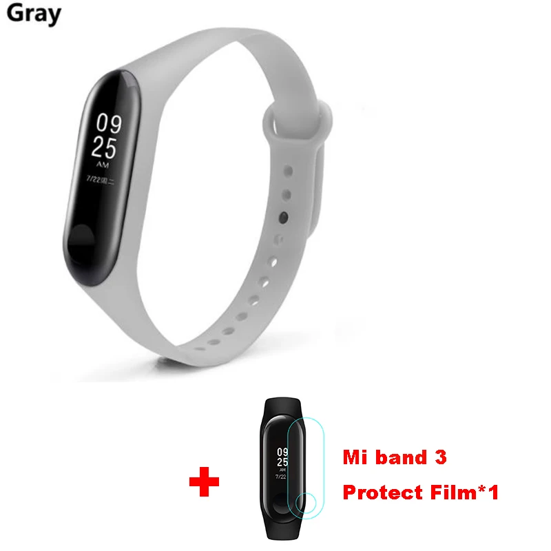 Gray Mi band 3 силиконовый ремешок на запястье для оригинального Xiaomi mi Band 3 mi 3 умный сменный ремешок на запястье mi band 3 с защитой экрана - Цвет: Gray