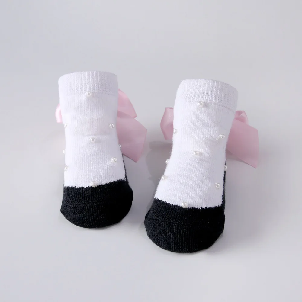 Mery/носки для малышей розовые носки с бантом и жемчужинами новорожденных девочек