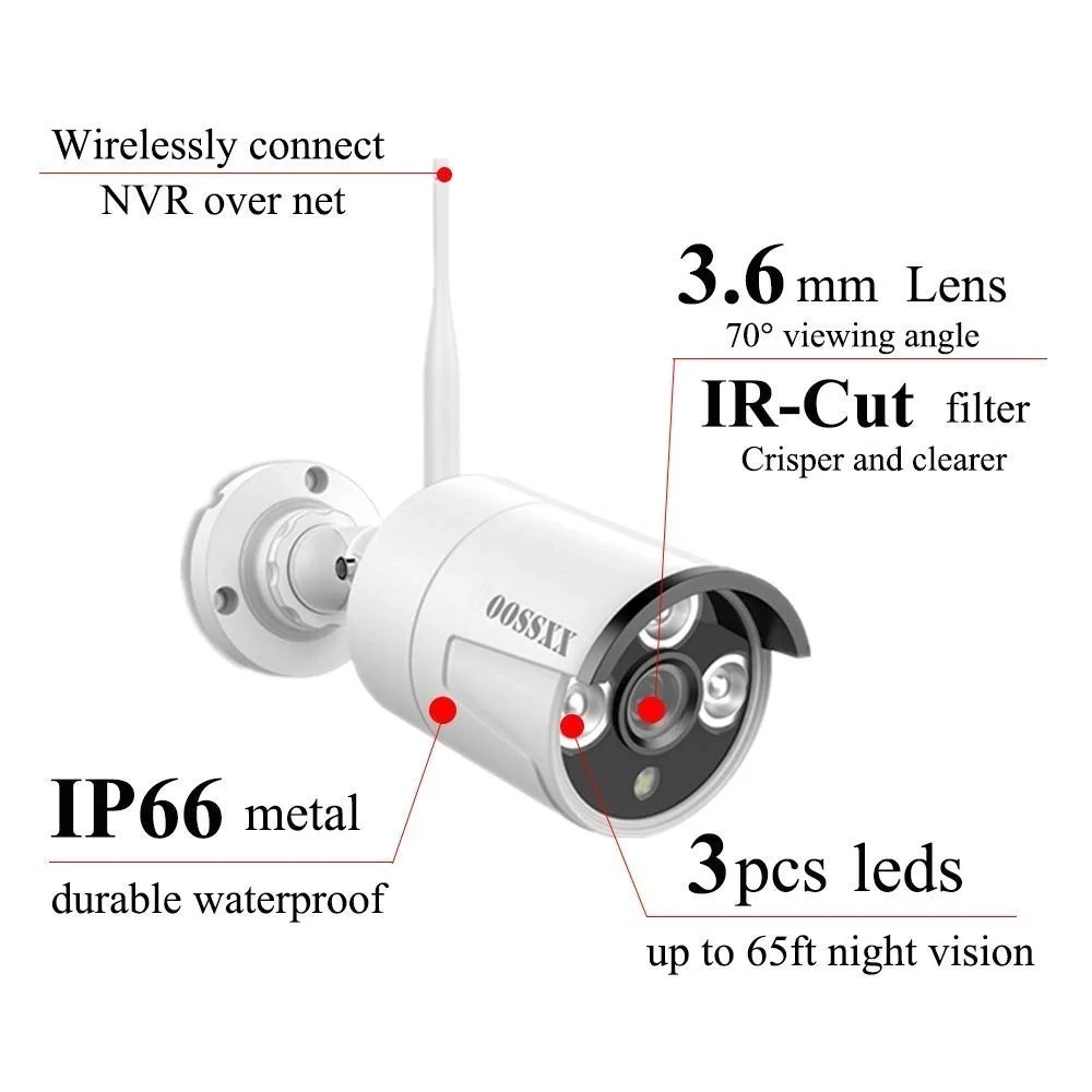 OOSSXX 8CH 1080P Беспроводной ноутбук CCTV-комплект системы камер 2.0MP Внутренний наружный IP66 IP P2P Видеонаблюдение
