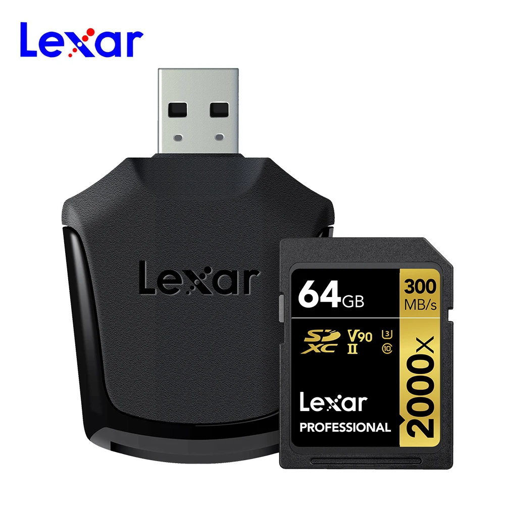 Оригинальная карта памяти Lexar 2000X SD 128 ГБ высокоскоростная с картридером на 300