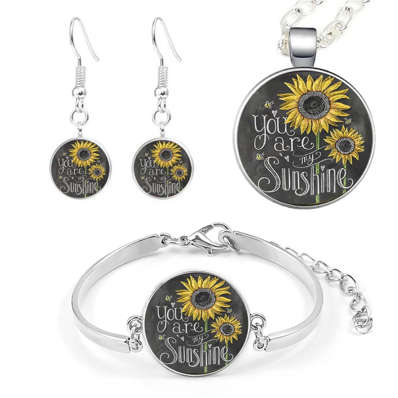 Набор украшений &quotYou Are My Sunshine&quot ожерелье из подсолнечника кулон браслет серьги