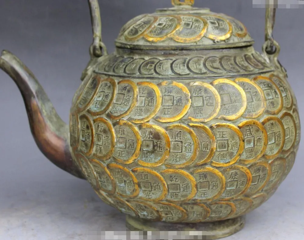 12 &quotКлеймо Китайский Бронзовый Свинка Богатство Деньги Чайник Банк Вина Кувшин