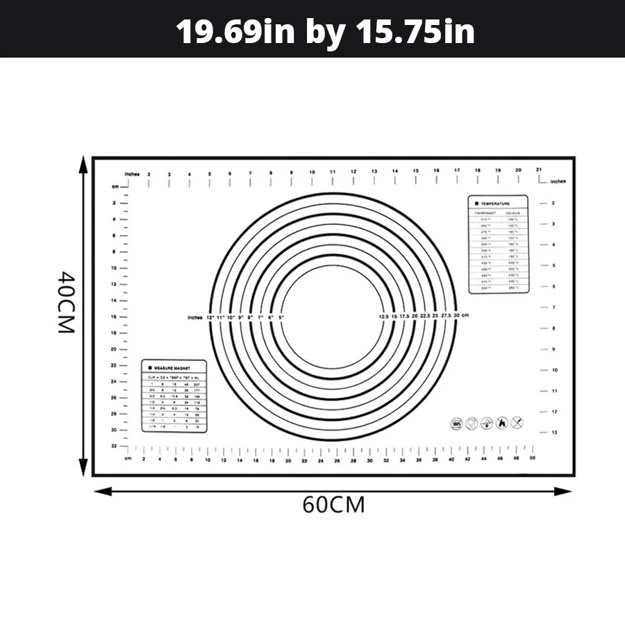 Black 60x40cm Очень большой 3" x 24" силиконовый коврик для выпечки-антипригарный нескользящий кондитерский коврик с измерениями по Leeseph(красный и черный - Цвет: Black 60x40cm