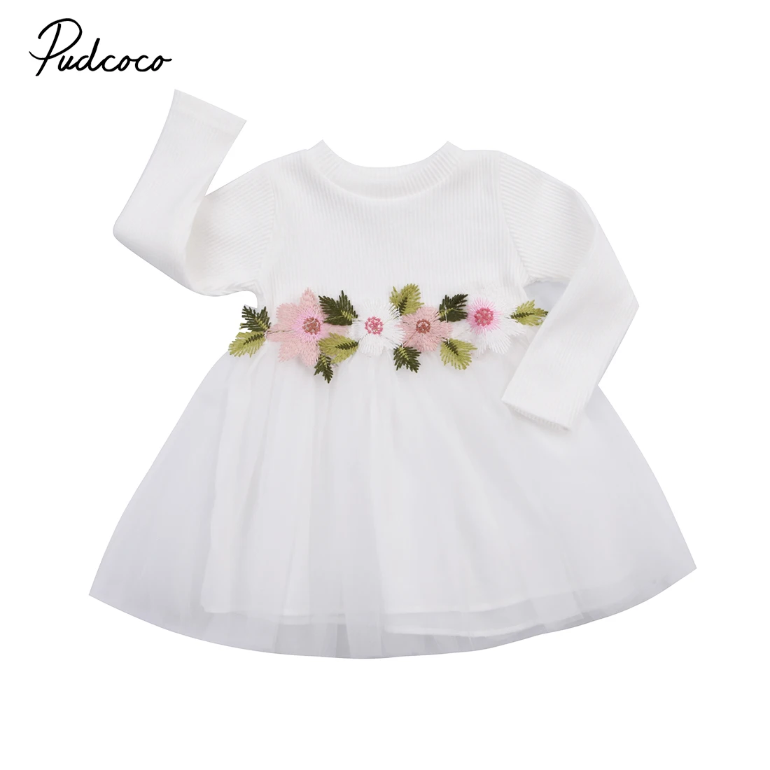 Новое осеннее платье с цветочным рисунком для маленьких девочек кружевное