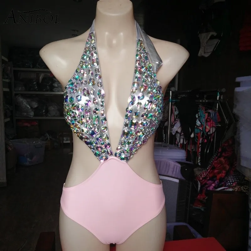 Женский слитный купальник Anibol сексуальный с высокой талией стразами и открытой