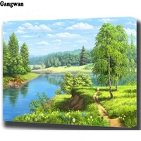 diamond painting cross stitch forest spring landscape diamond embroidery natural lake tree bead 3d picture of rhinestones mosaic