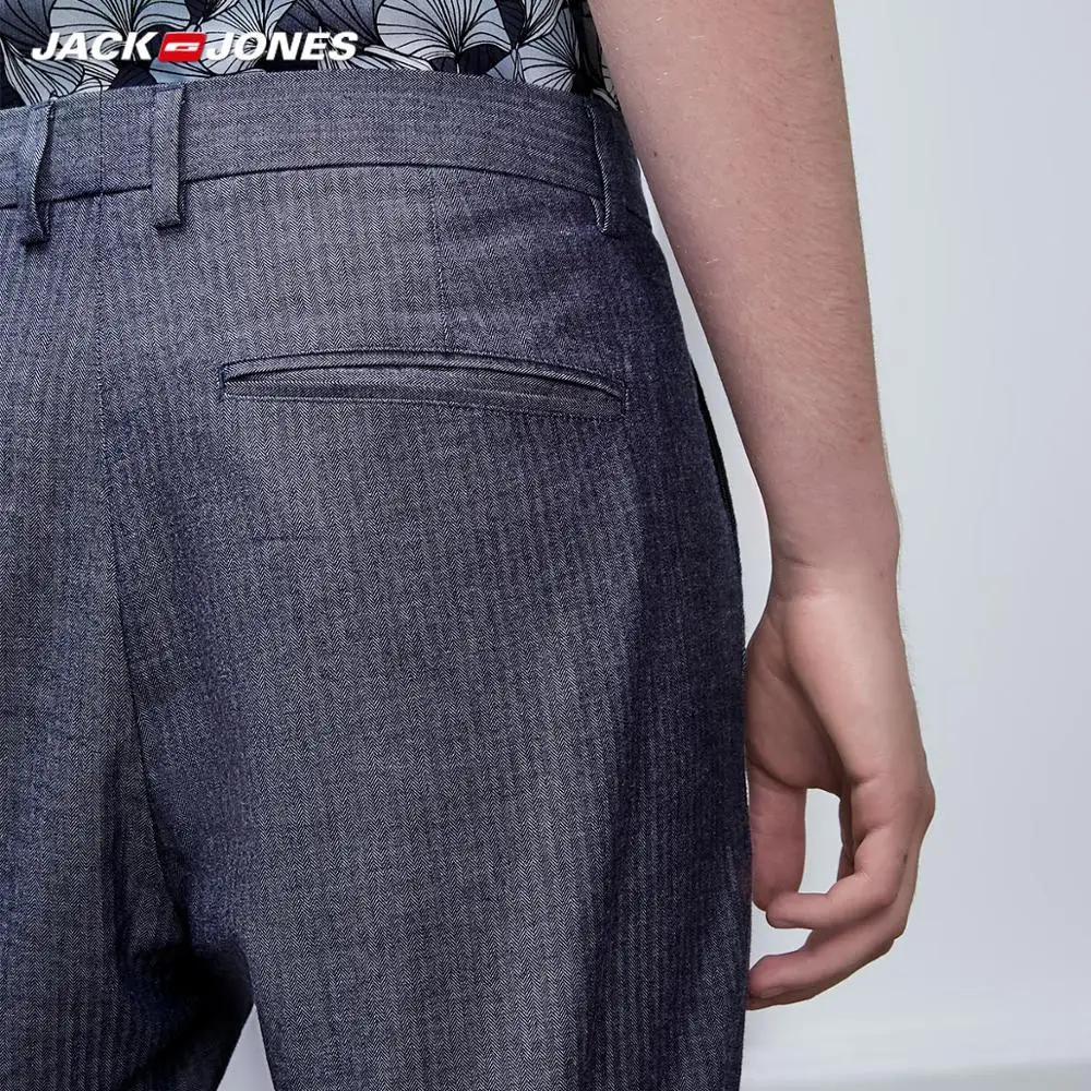 JackJones Для мужчин's 100% хлопок Бизнес с темно синими полосками укороченный брюки
