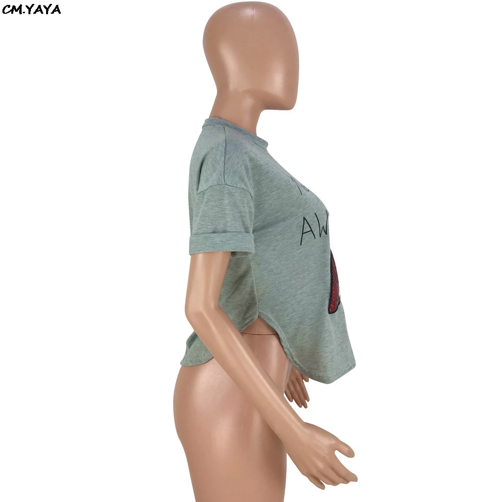 2019 Новая летняя Женская Сексуальная футболка с коротким рукавом блестками