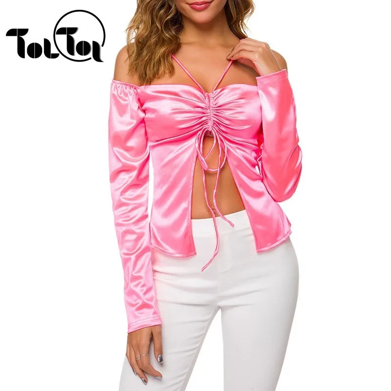 2019 Осенняя рубашка Женские Плиссированные Топы с длинным рукавом зеленого и