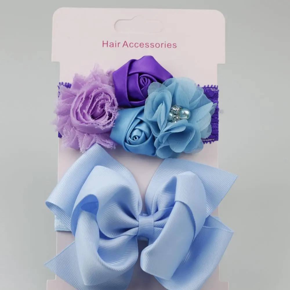 on sale 2pcs 2018 New Rose Lace hair band elastic double Bow flower Headband cute girls headwear children accessories | Аксессуары для
