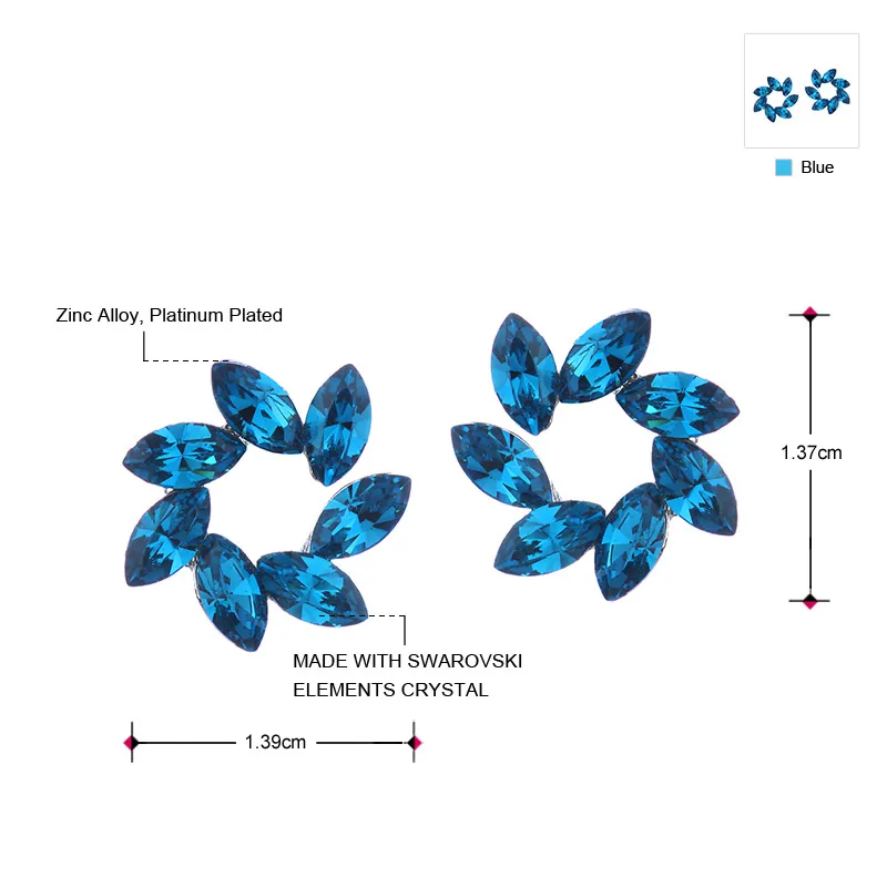 Серьги-гвоздики с кристаллами Neoglory элегантные сережки в форме цветка серебряным