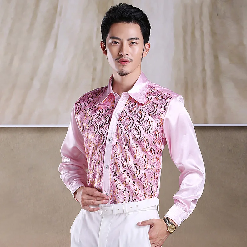 Большой размер новинка модная мужская рубашка с блестками для шоу мужской костюм