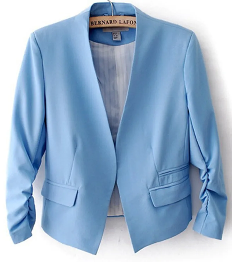 blue Женский блейзер, Женская куртка, рукав, карманы, без пуговиц, женская тонкая короткая куртка, костюм, Блейзер, блейзер для женщин, яркие цвета, B180 - Цвет: blue