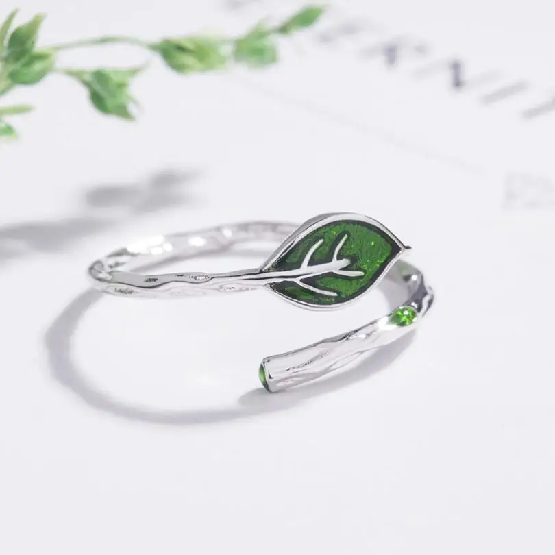 Yiustar Leaf Rings for Women Lovely Green Open Ring Girls Cute Finger Lady Wedding Aniversary Jewelry Anel | Украшения и