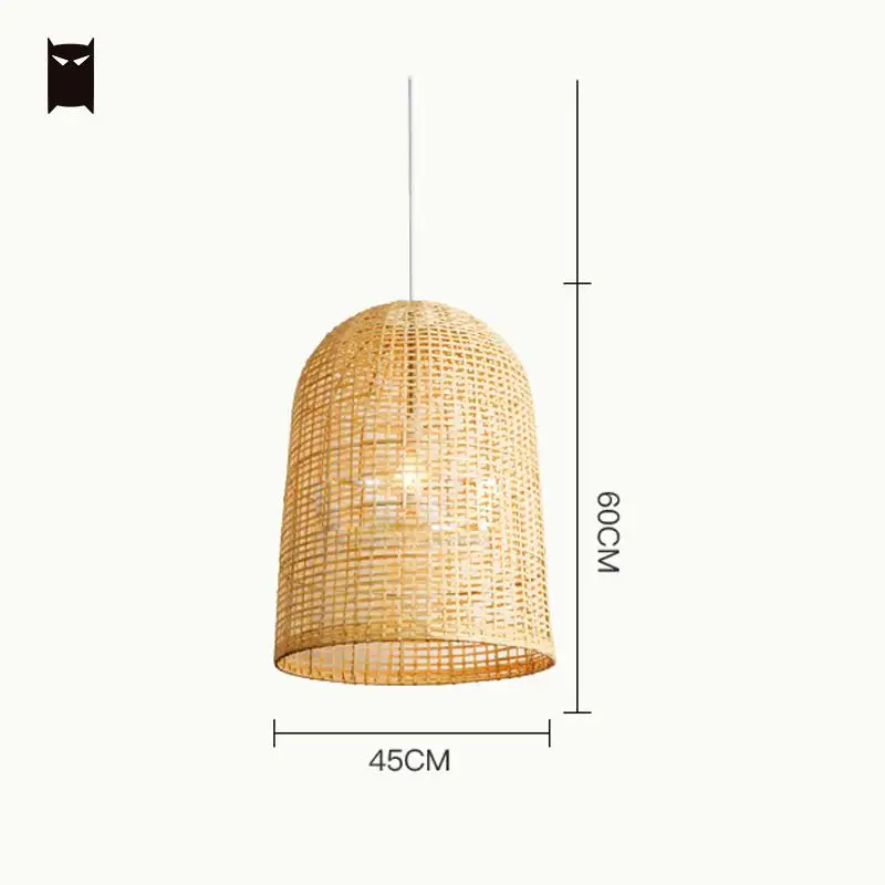 45x60cm Бамбуковый Плетеный ротанговый квадратный забор навесной подвесной светильник винтажный деревенский Азиатский подвесной потолочный светильник для столовой E27 лампа - Цвет корпуса: 45x60cm
