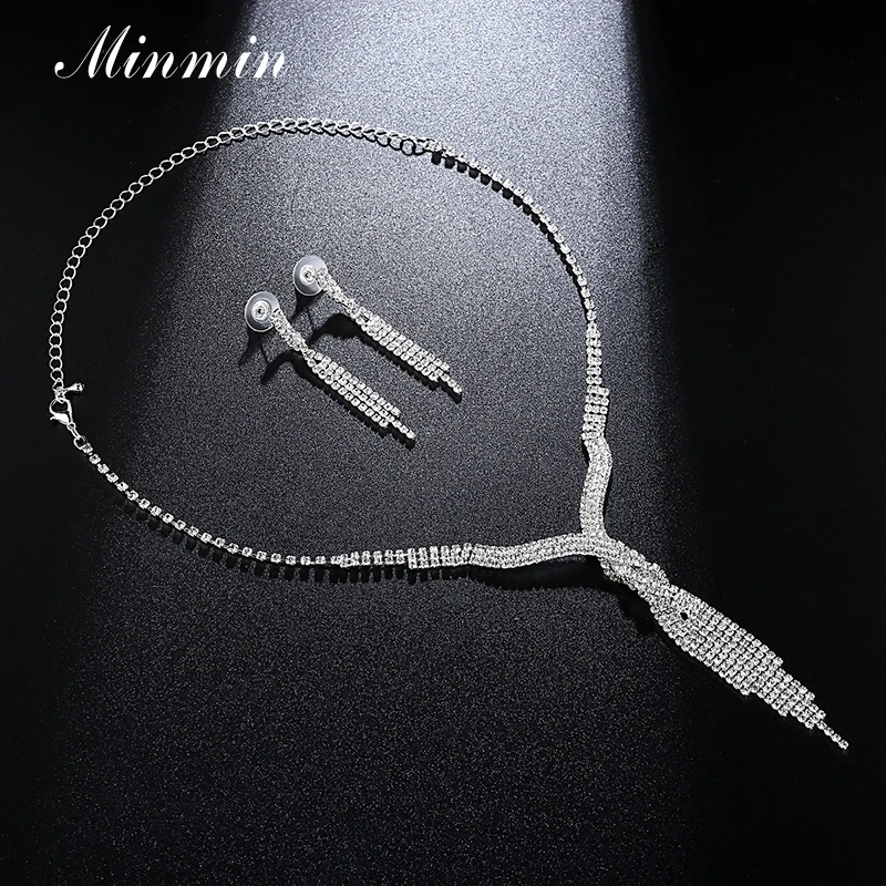 Minmin Кристалл кисточкой Свадебные Ювелирные наборы Высокое качество Серебряный
