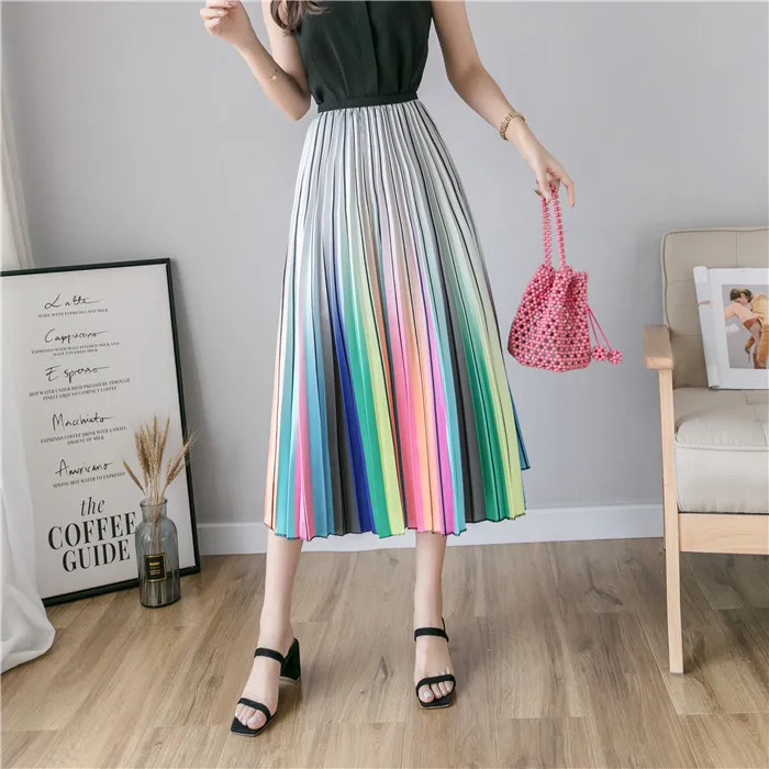 ATKULLQZ high quality factory direct spring summer clothes new rainbow skirt long skirt big swing woman skirt with lining